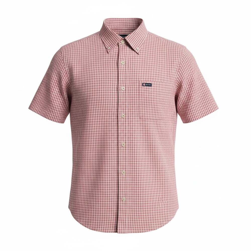 Chaps Men's Easy Care Red Plaid Short Sleeve Button-Down Shirt